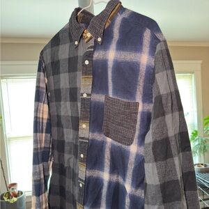 Made In Japan Beams Plus 100% Cotton Flannel Oxford Blue Tan Neutral L